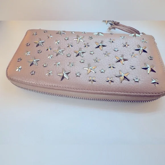 Jimmy Choo Crystal Filipa Star Studded Pink Long Wallet Rare Authentic Choo - Picture 5 of 13